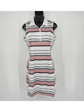 IZOD Golf Dress Striped Sleeveless Polo Button Collar Women's Size S Pockets